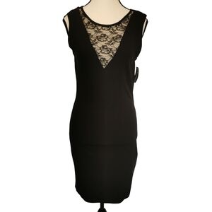 NWT Noisy May Sleeveless Round Neck Lace Detail Black Mini Dress - Sz M